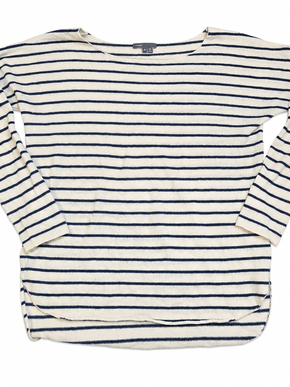 Vince Navy Stripe Boatneck Sweater - Cream/Navy 100% Cashmere